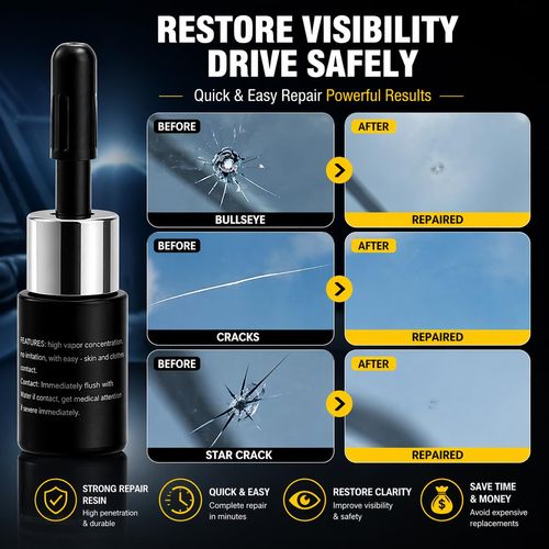 Windshield Repair Kit for quick DIY repair of small chips and cracks. Resin fills damage to improve clarity and reduce visibility. Suitable for bullseye, star, and minor damage. Easy home use