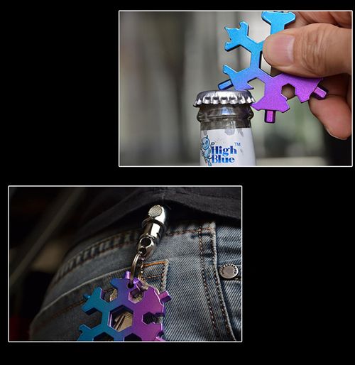 18 In 1 Snowflake Wrench, 4 Pcs 4 Color Zinc Alloy Multi-function Screwdriver and Bottle Opener