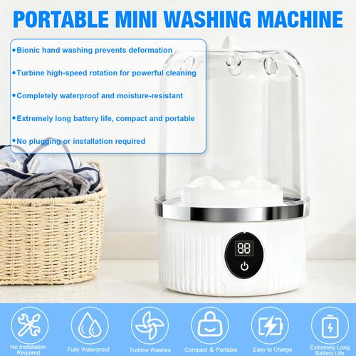 Portable Mini Washing Machine ,Underwear Washer(White), 3000mAh Rechargeable, Portable Small Wireless Washing Machine for Home Use, for Underwear, Small Loads, Baby Clothes
