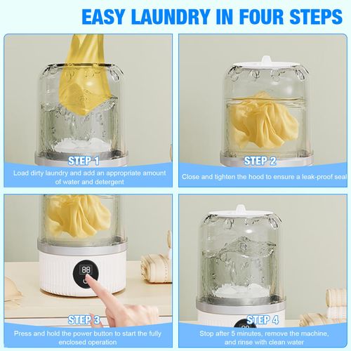 Portable Mini Washing Machine ,Underwear Washer(White), 3000mAh Rechargeable, Portable Small Wireless Washing Machine for Home Use, for Underwear, Small Loads, Baby Clothes