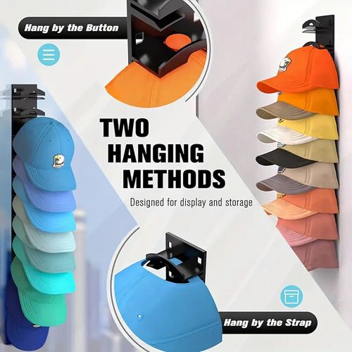 2 Pack Hat Organizer for Baseball Caps, Wall-Mount Hat Rack for Closet Door