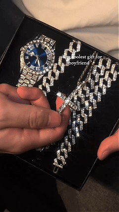 Luxury Punk with Necklace Bracelet Cross Pendant, Analog Quartz Movement, Adjustable Strap, Unisex Gift Box for All Seasons, Fashionable Jewelry Set, Bling Matching Set