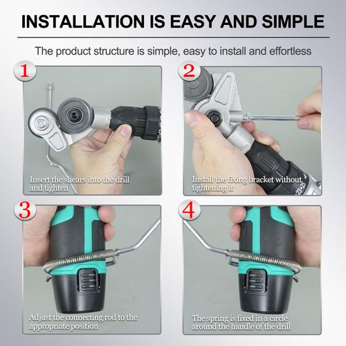 Metal Nibbler Drill Attachment, Heavy-Duty Sheet Metal Cutter for Electric Drill, Double-Cut Nibbler Tool for Fast Clean Cutting of Iron, Steel, Aluminum, Copper and Plastic Panels