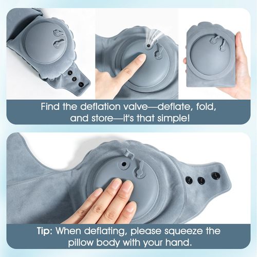 Inflatable Neck Pillow（Includes storage bag）, U-Shaped Travel Pillow with Adjustable Snap Grey
