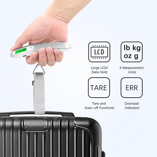 Rechargeable Luggage Scale with Strap & Type-C Port - Portable, Digital, High-Precision, and Ideal for Backpacks, Suitcases, and Carry-Ons - Up to 110lb/50kg Capacity -Strap, Silver
