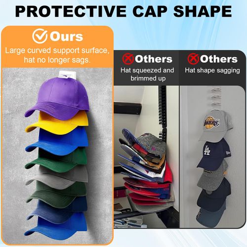 2 Pack Hat Organizer for Baseball Caps, Wall-Mount Hat Rack for Closet Door