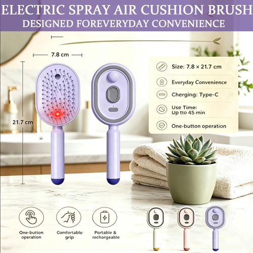2026 Upgrade Electric Spray Air Cushion Massage Comb, 5-in-1 Self-Cleaning Steam Brush for Hair, Anti-Tangle Gloss Detangling Air Cushion Brush for Dry Frizzy Long Short Women Hair