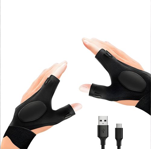 LED Flashlight Gloves, Stocking Stuffers for Men Dad Husband Adults, Cool Gadgets Hands-Free Lighted Work Gloves for Camping Fishing Repairing, Christmas Fathers Day Birthday Gifts,Black