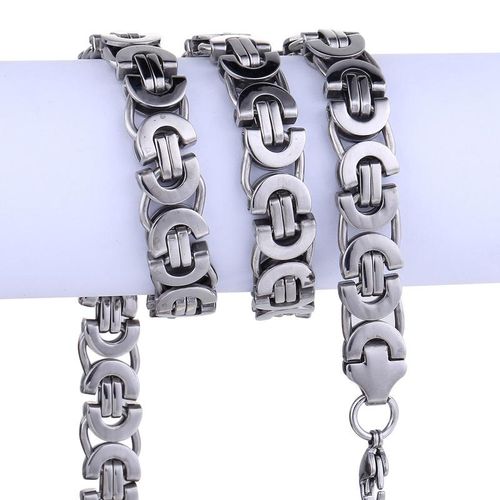 Flat Byzantine Chain Necklace Silver Color 316L Stainless Steel 11mm 24" Link Jewelry for Male Men necklace