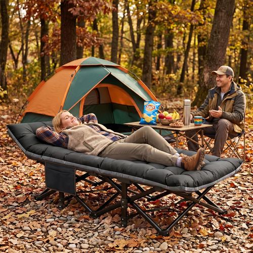 Folding Camping Cot, Extra Wide Heavy Duty Sleeping Cots, Camping Cot for Adults, Double-Layer Oxford Portable Travel Camp Bed w/Carry Bag for Home, Office Naps, Camping, Beach, Patio