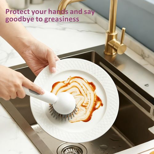 Dish Brush -6-in-1 Dish Brush with Detergent Dispenser - Adjustable Angle & Rotating Scrub Brush for Pots, Pans, Dishes & Utensils | Kitchen Cleaning Brush with Wall Mount for Sink, Stove & Cookware