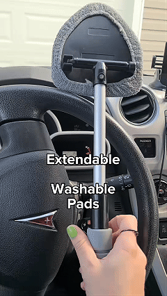 Extra-Long Windshield Cleaner Tool & Car Interior Detailing Kit,Extendable Handle, 4 Reusable Microfiber Pads, Streak & Lint-free, Auto Glass Wiper Brush for Car & Home