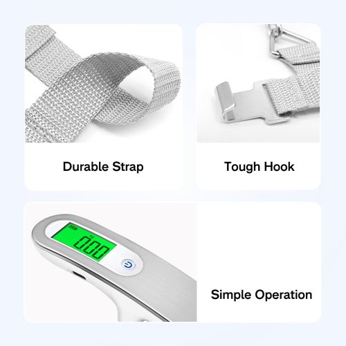 Rechargeable Luggage Scale with Strap & Type-C Port - Portable, Digital, High-Precision, and Ideal for Backpacks, Suitcases, and Carry-Ons - Up to 110lb/50kg Capacity -Strap, Silver