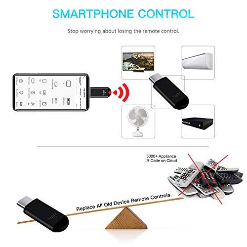 Smartphone IR Remote Controller Adapter for iPhone and for Android Smart Phone Mini Infrared Universal Control All in One Air Conditioner/TV/DVD/STB (Black-Type C)