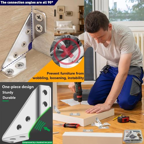 Furniture Corner Connector - 20PCS Universal Stainless Steel L Brackets with a total of 110 screws for Wood,Hardware Metal Angle Bracket Corner Braces,L Bracket for Shelves,Table,Cabinet,Drawer,Corner Brackets for Wood