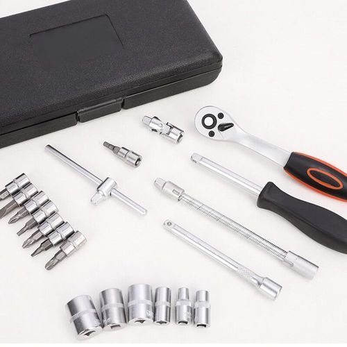 46PCS Socket Ratchet Wrench Set, 1/4 Inch Drive Small Tool Set with Screwdriver Bit Sockets Extension Bar and Storage Case, Metric Socket Set for Car Repair and Home Use