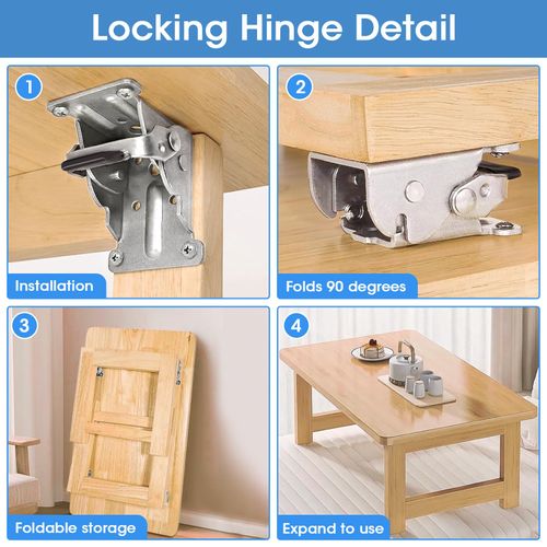 4 Pack Locking Hinge （included 32 Screws ）for Folding Leg Brackets,Heavy Duty Folding Brackets 90 Degree Self Locking Folding Hinge for Table Legs Furniture