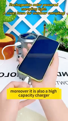 Solar Camping Lantern with Fan,Rechargeable Camping Fans Charging for Phone, Battery Operated Light for Hurricane Power Outage Tent Emergency Camping Gear Must Haves