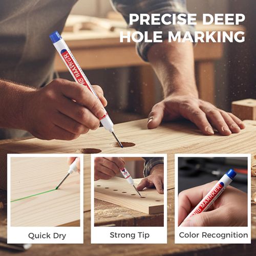 Long Head Deep Hole Marker, Quick Dry & Water-proof Construction Marker, Long Head Mark Pens for Metal, Steel, Tile, Glass, Carpenter Marking Tool for Woodworking (Mix-10PCS)
