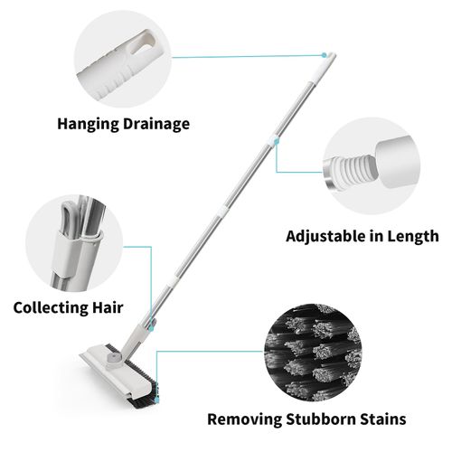 3-in-1 Floor Scrub Brush with Adjustable Durable Long Handle - 360°Rotating Scraper, Heavy-Duty Stiff Bristles, Scrubber Squeegee Combo for Faster Clean, Bathroom, Patio - Multifunctional Home Care Supplies Broom,home decor