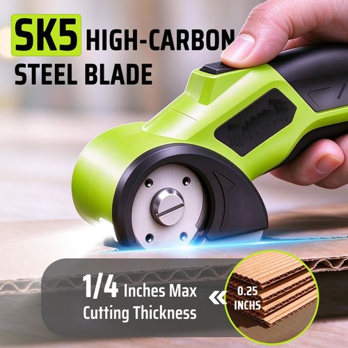 Cordless Electric Scissors, 4V Rechargeable Cardboard Cutter, Electric Box Cutter for Cardboard, 320RPM Motor, Safety Lock, LED Light, Replacement Blade for Fabric, Leather, Carpet, Plastic
