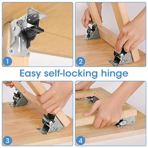 4 Pack Locking Hinge （included 32 Screws ）for Folding Leg Brackets,Heavy Duty Folding Brackets 90 Degree Self Locking Folding Hinge for Table Legs Furniture