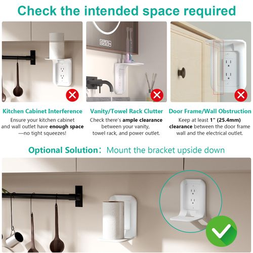Outlet Shelf Wall Holder, Bathroom Shelf up to 10lbs Standard Vertical Duplex Wall Organizer for Smart Home Decor Space Saving Power Tools, Toothbrush (OLS001-W), 1 Pack, White