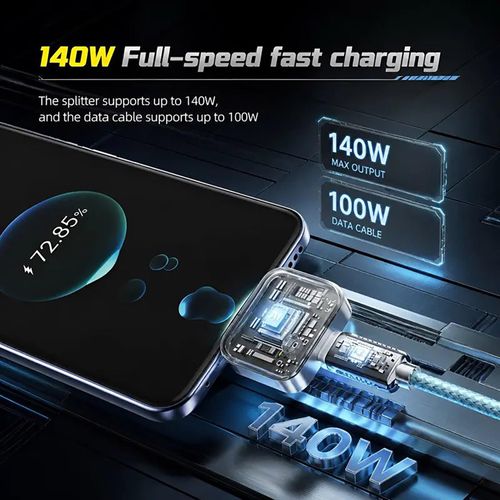 140W Smart Auto Stop Charger with Physical Cut-Off, Fully Charged Separator, USB-C Fast Charging Power Splitter Adapter Auto Disconnect Charging Cable Protector, Phone Tablet Overcharge Protection