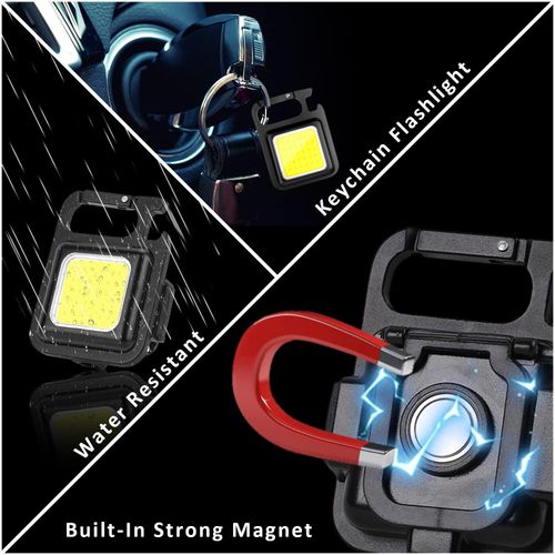COB Rechargeable Keychain Flashlight, High Lumen Super Bright LED Work Light with Magnet,Clip,Bottle Opener for Dog Walking,Car Repair, Emergency,Camping,EDC