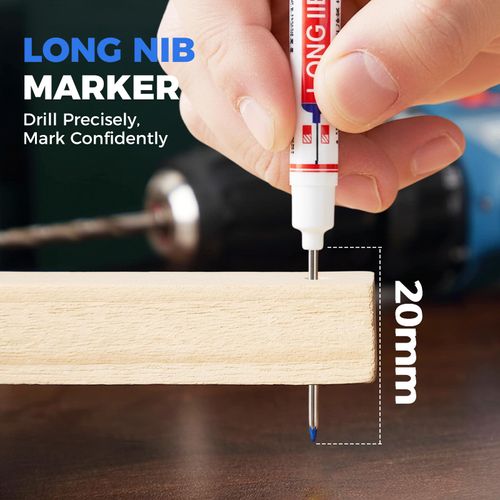 Long Head Deep Hole Marker, Quick Dry & Water-proof Construction Marker, Long Head Mark Pens for Metal, Steel, Tile, Glass, Carpenter Marking Tool for Woodworking (Mix-10PCS)