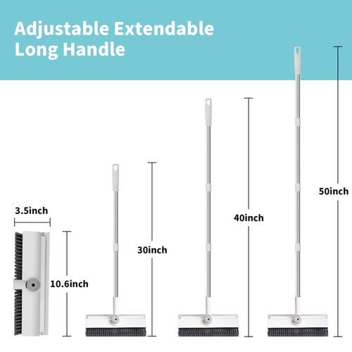 3-in-1 Floor Scrub Brush with Adjustable Durable Long Handle - 360°Rotating Scraper, Heavy-Duty Stiff Bristles, Scrubber Squeegee Combo for Faster Clean, Bathroom, Patio - Multifunctional Home Care Supplies Broom,home decor
