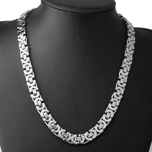 Flat Byzantine Chain Necklace Silver Color 316L Stainless Steel 11mm 24" Link Jewelry for Male Men necklace