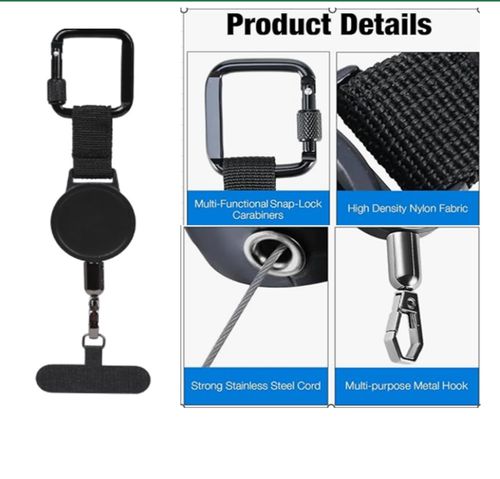 cell phone lanyard，Phone Strap with Locking Carabiner for Skiing, Hiking,Anti-theft Phone Tether，Retractable Cell Phone Strap with Steel Cable for any mobile phone