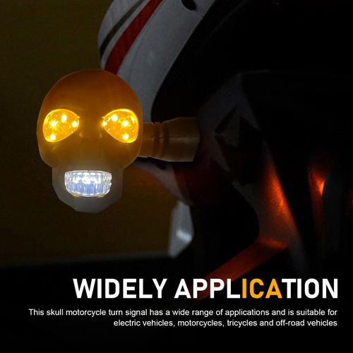 2PCS LED Motorcycle Turn Signal Light, Waterproof Skull Head Warning Light Decoration, 10 mm Screw Blinkers Indicator Replacement part (White for Constant On, Yellow for Turning）