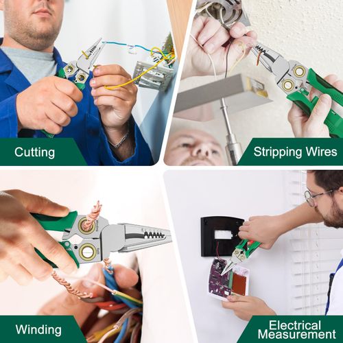 Pro 8-in-1 Wire Stripper/Cutter with Voltage Tester & Dual Alarms - Heavy Duty 12-250V AC/DC Electrical Tester for Hot/Neutral Wires - Electrician, HVAC, Car Repair Tool