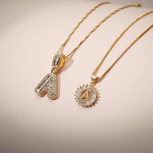 Letter Necklace 14k Gold Plated, Bling Dainty Necklaces Trendy Chunky Custom Name Necklace Personalized Round Circle Pendant Zirconia Letters Name Crystal Jewelry Gifts for Women