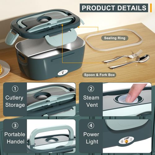 Electric Lunch Box Food Heater - Leakproof Portable Food Warmer heated lunch box for adults for Car/Home/Truck with 1.5L Removable Stainless Steel Container