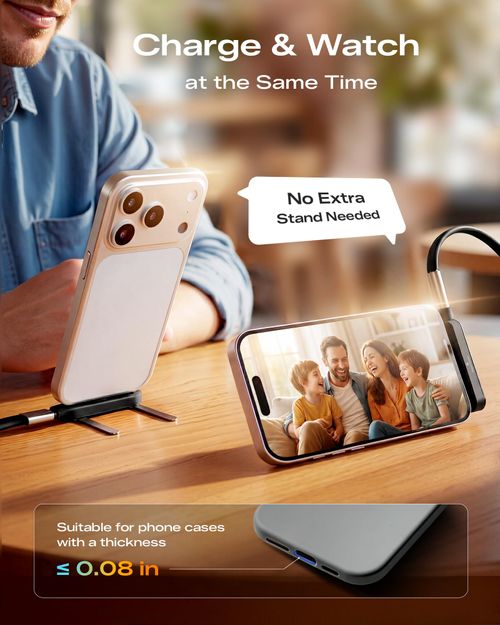 240W Fast Charging USB-C to USB-C Cable with Built-in Phone Stand Soft Silicone Invisible Stand Fast Charging Cord for Gaming, Desk Setup & Hands-Free Viewing