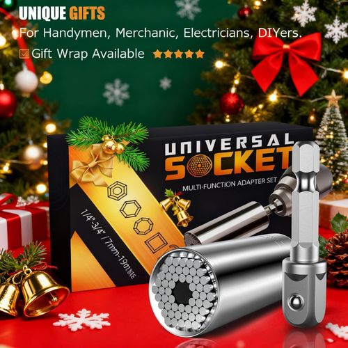 Super Universal Socket Tool, 7-19mm Universal Socket Wrench Set, Gator Grip with Power Drill Adapter Set, Valentine's Day Gift, Ideal Cool Gadgets for Birthday Gifts for Men Dad Husband