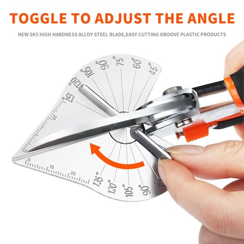 Miter Shears, 45-135 Degree Adjustable Angle Scissors, Quarter Round Cutter Tool with Spare SK5 Blades, Trunking Shears for Cutting PVC, Trim and Softwood Moulding