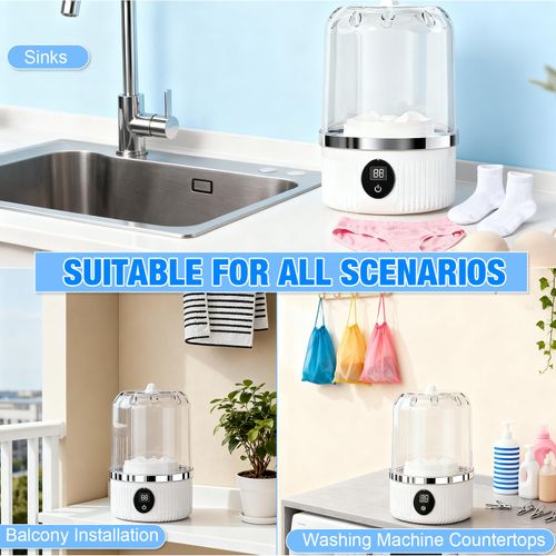 Portable Mini Washing Machine ,Underwear Washer(White), 3000mAh Rechargeable, Portable Small Wireless Washing Machine for Home Use, for Underwear, Small Loads, Baby Clothes