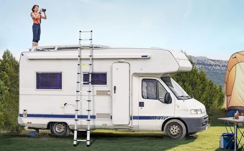 Telescoping Ladder, 8.5FT Aluminum Lightweight Extension Ladder, One-Button Retraction Collapsible Ladder, 375 LBS Capacity with Non-Slip Feet, Portable Compact Ladders for Home, RV, Loft