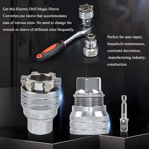 Upgraded Adjustable Universal Socket Wrench, Manual Socket Wrench, Multifunctional Sleeve, 10mm-19mm Universal Sockets Tools for 3/8" Drive Ratchet Torque Wrench and Power Drill