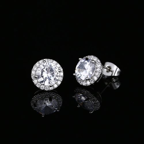 Round Cubic Zirconia Stud Earrings（1ct 6.5mm） , Everyday Dainty, Diamond-Like Brilliance, CZ Halo Birthstone Studs, Hypoallergenic & Lightweight, Elegant & Versatile