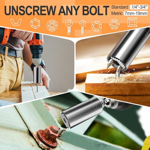 Super Universal Socket Tool, 7-19mm Universal Socket Wrench Set, Gator Grip with Power Drill Adapter Set, Valentine's Day Gift, Ideal Cool Gadgets for Birthday Gifts for Men Dad Husband
