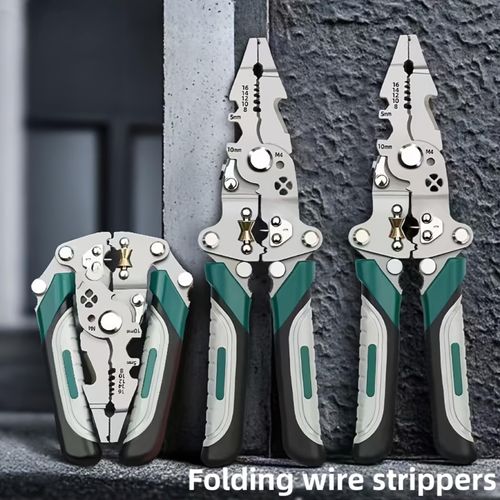 16 in 1 Multi Tool Multifunctional Folding Pliers Heavy-Duty Collapsible Electrician's Wire Stripper, Crimper & -Grade High Carbon Steel Tool Suitable for All Electrical Work, Precision Wire Strippin