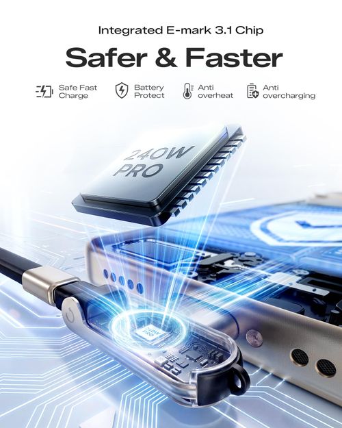 240W Fast Charging USB-C to USB-C Cable with Built-in Phone Stand Soft Silicone Invisible Stand Fast Charging Cord for Gaming, Desk Setup & Hands-Free Viewing