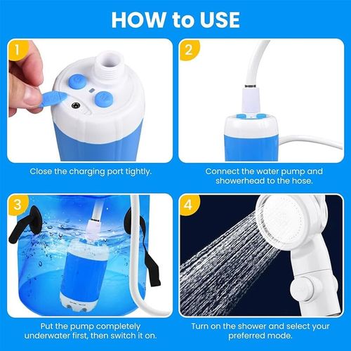 Portable Camping Shower, Outdoor Shower Kit, Hose& Folding Bucket, Rechargeable Powered Portable Shower for Camping, Hiking, Beach,RV,Pet Cleaning & Road Trips