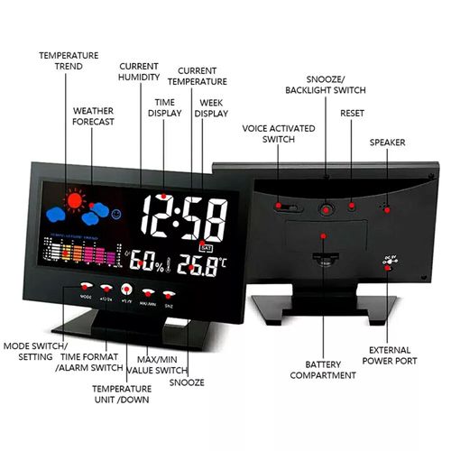 Weather Clock , Weather Station Wireless Indoor Thermometer Temperature Desk Digital Alarm Clock Weather Thermometer LED Temperature Humidity Monitor