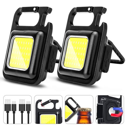 COB Rechargeable Keychain Flashlight, High Lumen Super Bright LED Work Light with Magnet,Clip,Bottle Opener for Dog Walking,Car Repair, Emergency,Camping,EDC